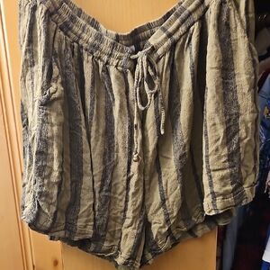 Arula Olive and Black Striped Shorts